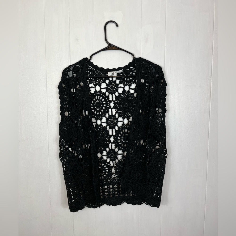 Vintage Floral Crotchet Short Sleeve Vest Sz M